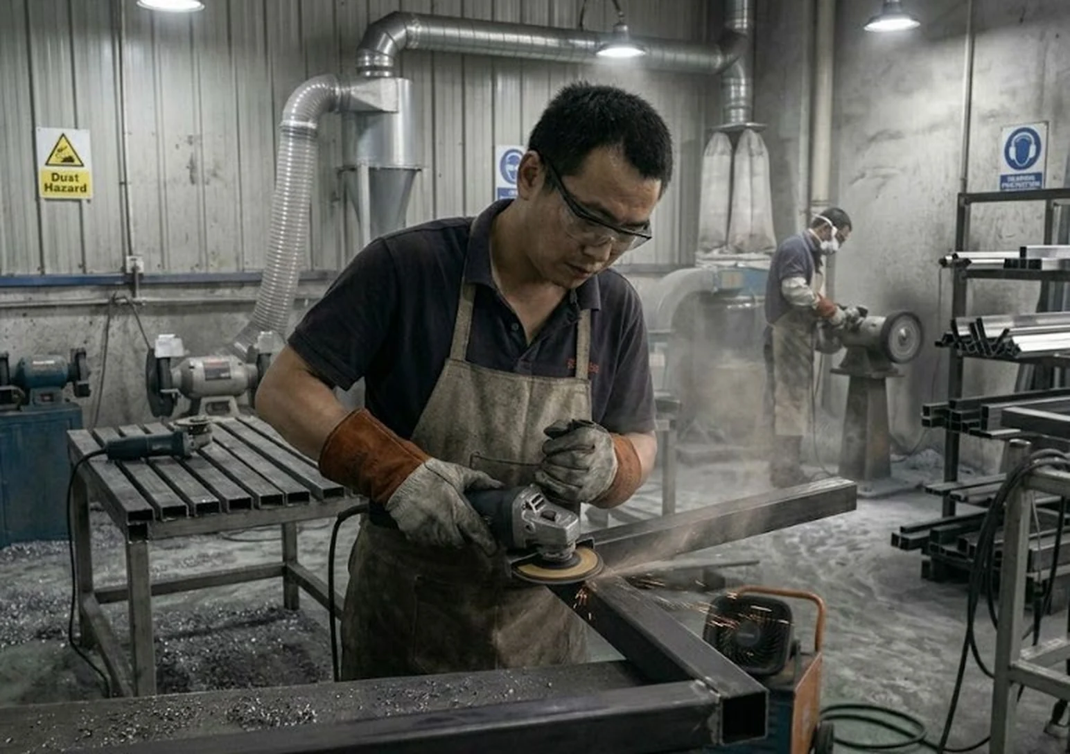 Grinding a metal furniture frame