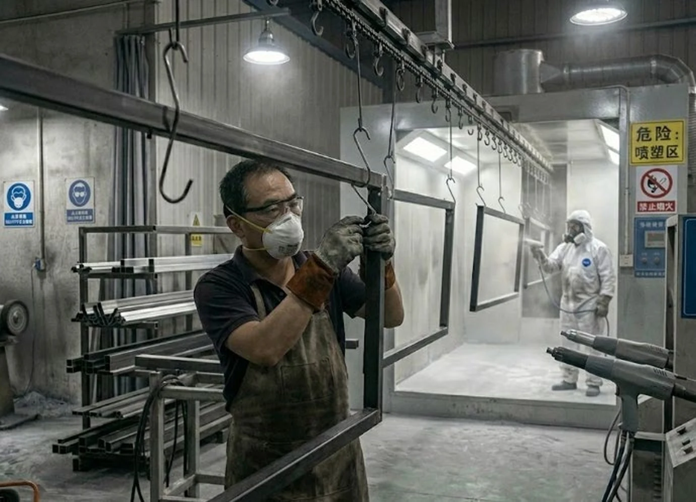 Powder coating preparation in the factory